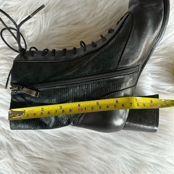 Spring Step Sammy Granny Boots Black Leather Zip Mid Calf Witchy Goth Preppy 39