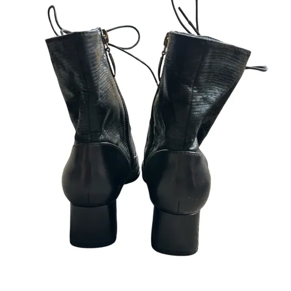 Spring Step Sammy Granny Boots Black Leather Zip Mid Calf Witchy Goth Preppy 39