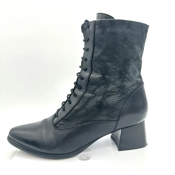 Spring Step Sammy Granny Boots Womens 36 Black Leather Zip Mid Calf Witchy Goth