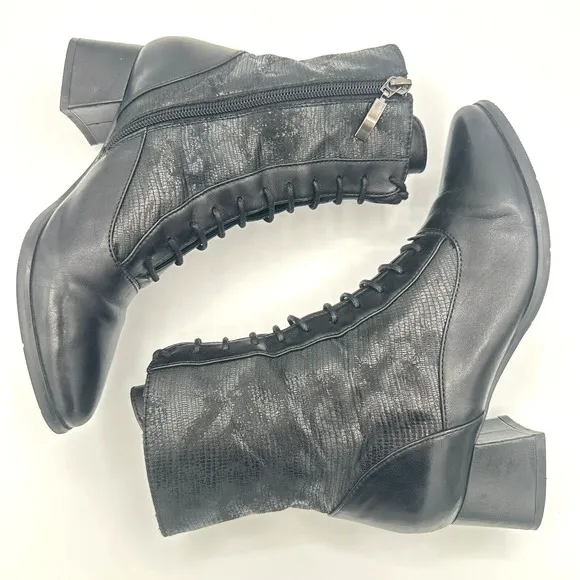 Spring Step Sammy Granny Boots Womens 36 Black Leather Zip Mid Calf Witchy Goth