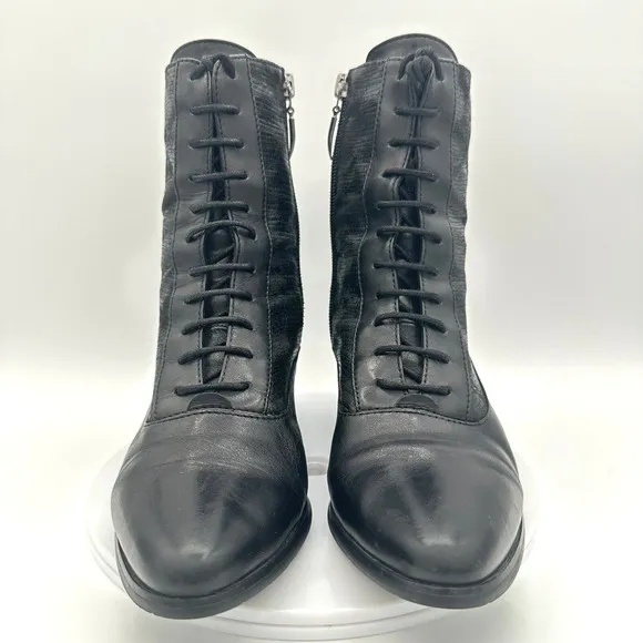 Spring Step Sammy Granny Boots Womens 36 Black Leather Zip Mid Calf Witchy Goth