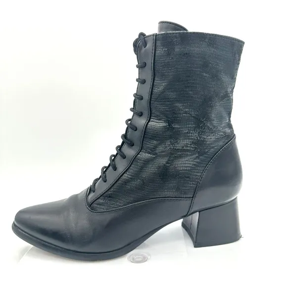 Spring Step Sammy Granny Boots Womens 36 Black Leather Zip Mid Calf Witchy Goth