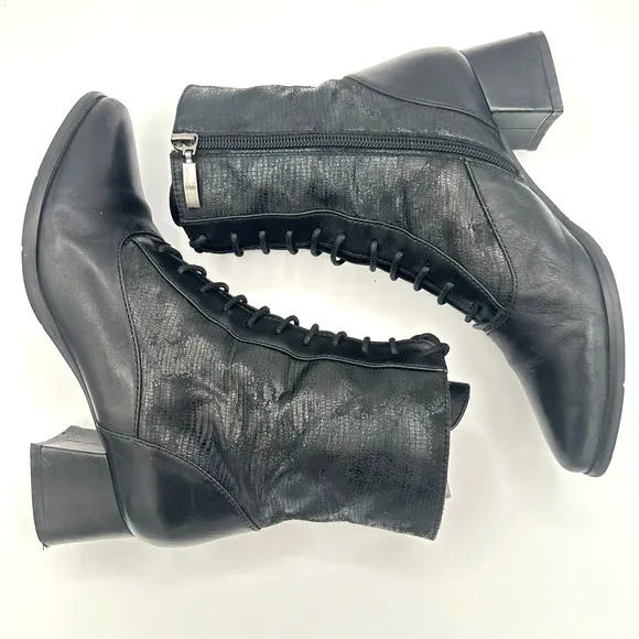 Spring Step Sammy Granny Boots Womens 36 Black Leather Zip Mid Calf Witchy Goth