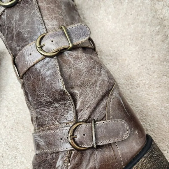 Steve Madden Buckkie Brown Leather Boots Buckles Western Riding Women's 8.5