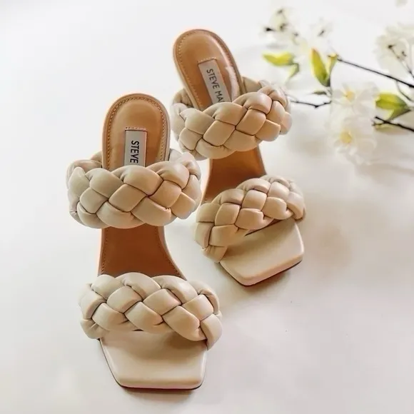 Steve Madden Kenley Plaited Heeled Mules in Off White Sandals Shoes