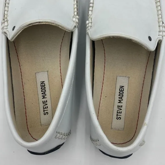 Steve Madden Mens Slip-On White Leather Driving Shoes P-Hooke Loafer Size 9M