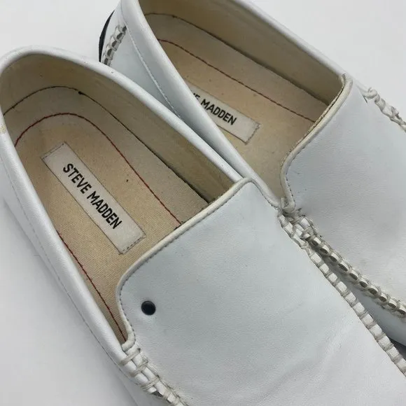 Steve Madden Mens Slip-On White Leather Driving Shoes P-Hooke Loafer Size 9M