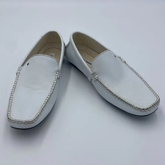 Steve Madden Mens Slip-On White Leather Driving Shoes P-Hooke Loafer Size 9M
