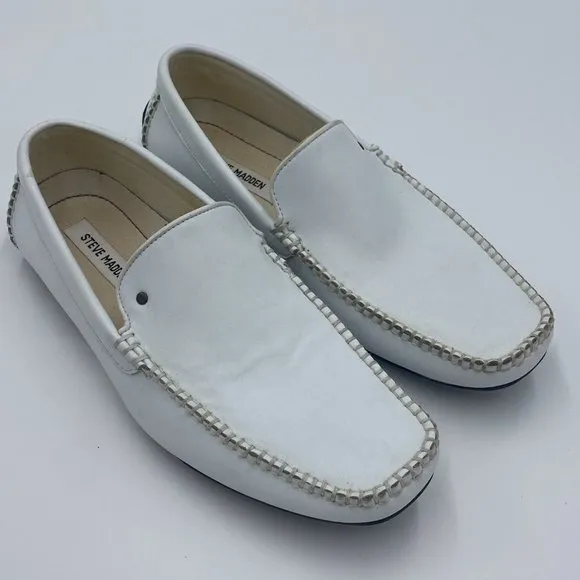 Steve Madden Mens Slip-On White Leather Driving Shoes P-Hooke Loafer Size 9M