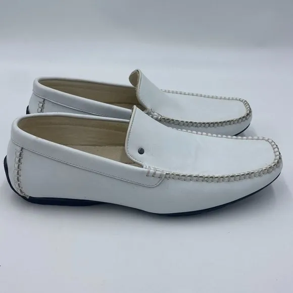 Steve Madden Mens Slip-On White Leather Driving Shoes P-Hooke Loafer Size 9M