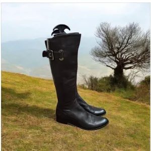 Strimma Women's Luxury chocolate Leather Lined Low Heel Tall Boots Size EU 38