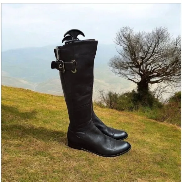 Strimma Women's Luxury chocolate Leather Lined Low Heel Tall Boots Size EU 38
