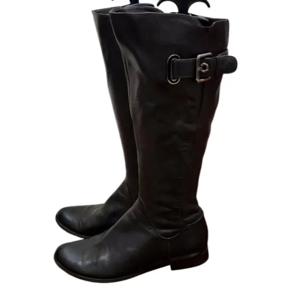 Strimma Women's Luxury chocolate Leather Lined Low Heel Tall Boots Size EU 38