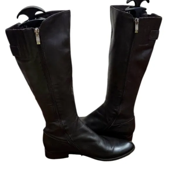 Strimma Women's Luxury chocolate Leather Lined Low Heel Tall Boots Size EU 38