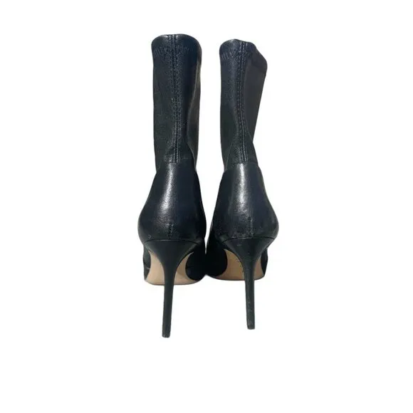 Stuart Weitzman Black Leather Pointed Boots W/4-Inch Stiletto Heels- LT3283