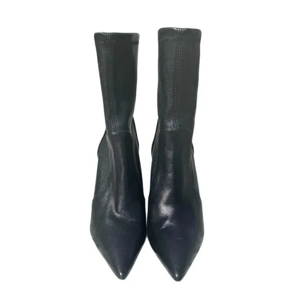 Stuart Weitzman Black Leather Pointed Boots W/4-Inch Stiletto Heels- LT3283