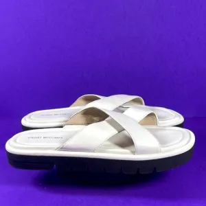 Stuart Weitzman ELODIE White Leather Crisscross Slide Sandals Shoe Size 8B-NEW