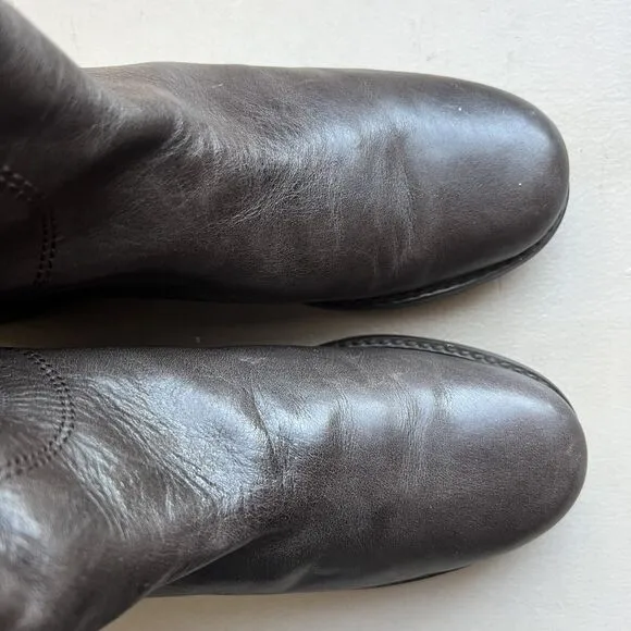 Stuart Weitzman Ludlow Brown Tall Leather &amp; Coated Canvas Boot w/ Buckles Sz 5.5