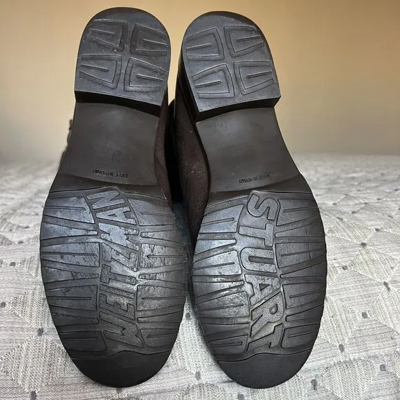 Stuart Weitzman Ludlow Brown Tall Leather &amp; Coated Canvas Boot w/ Buckles Sz 5.5