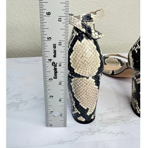 Stuart Weitzman NearlyNude Block Heels Snake Print Leather Sandals Heels Size 7