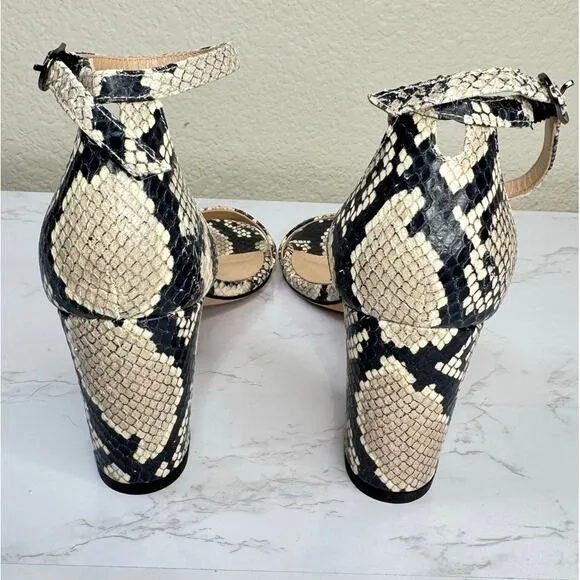Stuart Weitzman NearlyNude Block Heels Snake Print Leather Sandals Heels Size 7
