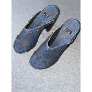 Stuart Weitzman Pearl Denim Clog Sandals Size 6 1/2 Jean Shoes New Without Box.