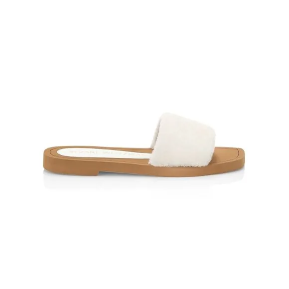Stuart Weitzman Womens Cammy White Slide Sandals Sheep Shearling
