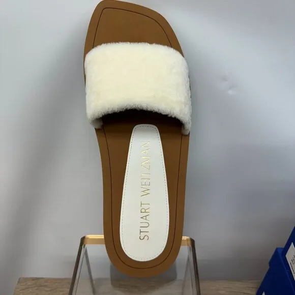 Stuart Weitzman Womens Cammy White Slide Sandals Sheep Shearling