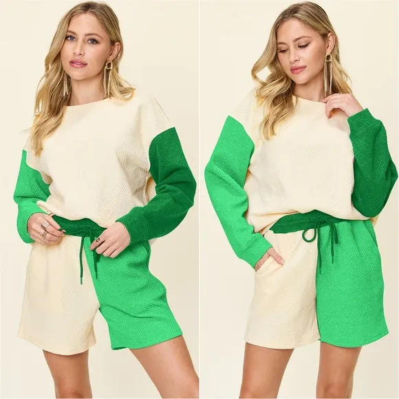 Style Shift Contrast Shorts Set - Green