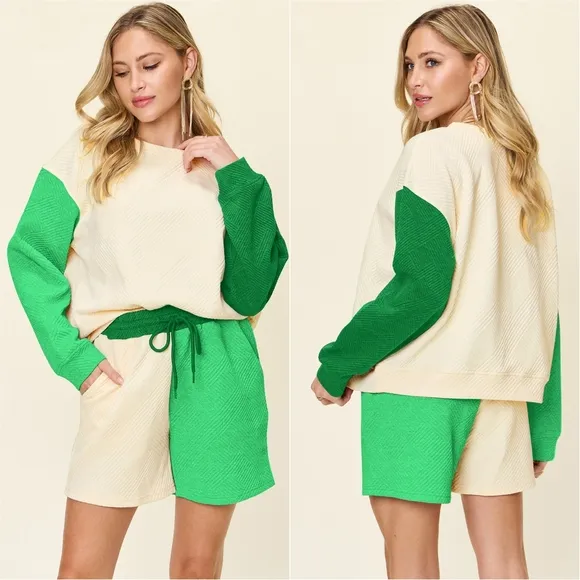 Style Shift Contrast Shorts Set - Green