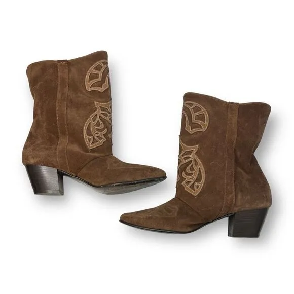 Sundance Leather Suede Appliqué Western Boots Size 39
