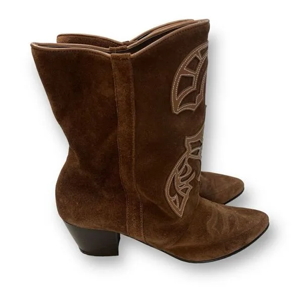 Sundance Leather Suede Appliqué Western Boots Size 39