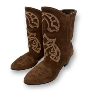 Sundance Leather Suede Appliqué Western Boots Size 39