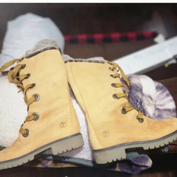 SUPER RARE Y2K!Timberland Mirney Faux Fur Lace up  Knee High Women Boots