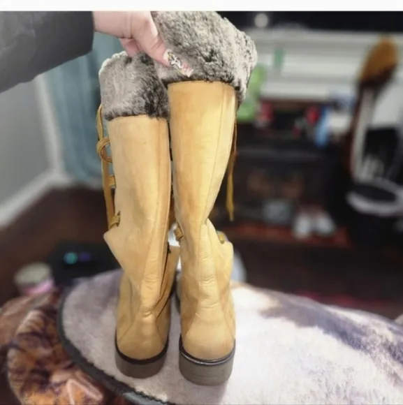 SUPER RARE Y2K!Timberland Mirney Faux Fur Lace up  Knee High Women Boots