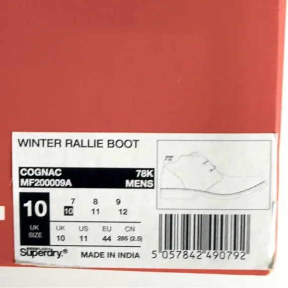 Superdry Men’s Leather Brown Winter Rallie Boots Size 11