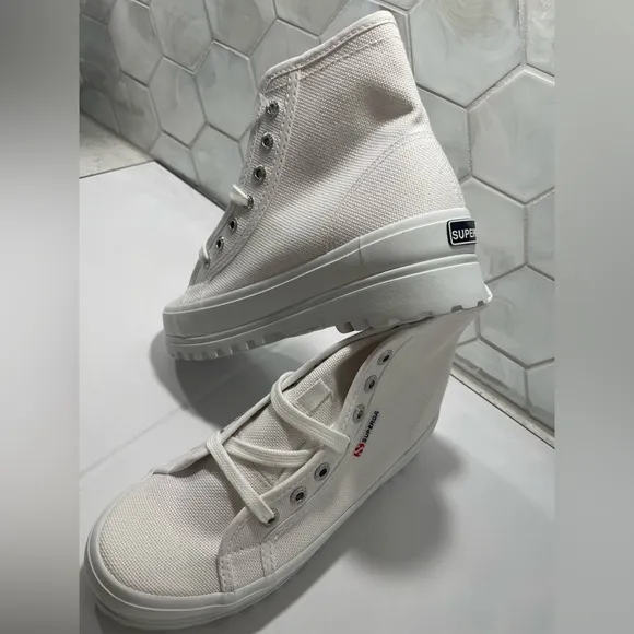 Superga White Alpina High Top Canvas Lace Up Sneakers Size 6 New In Box Athletic