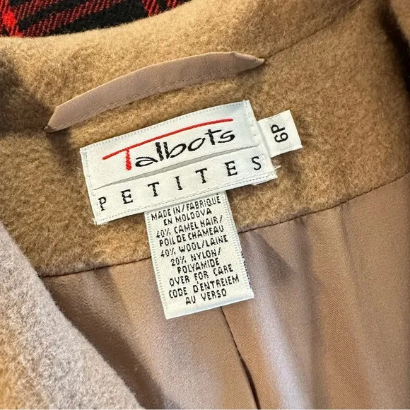 TALBOTS PETITES LONG WOOL COAT CAMEL TAN BROWN OVERCOAT OFFICE JACKET VINTAGE