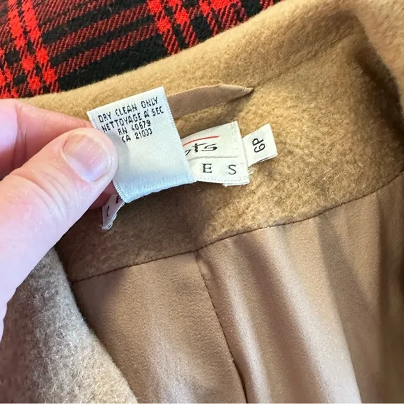 TALBOTS PETITES LONG WOOL COAT CAMEL TAN BROWN OVERCOAT OFFICE JACKET VINTAGE