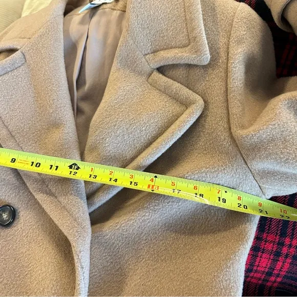 TALBOTS PETITES LONG WOOL COAT CAMEL TAN BROWN OVERCOAT OFFICE JACKET VINTAGE