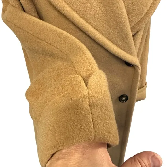 TALBOTS PETITES LONG WOOL COAT CAMEL TAN BROWN OVERCOAT OFFICE JACKET VINTAGE