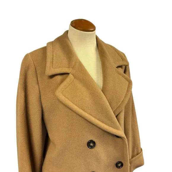 TALBOTS PETITES LONG WOOL COAT CAMEL TAN BROWN OVERCOAT OFFICE JACKET VINTAGE
