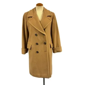 TALBOTS PETITES LONG WOOL COAT CAMEL TAN BROWN OVERCOAT OFFICE JACKET VINTAGE