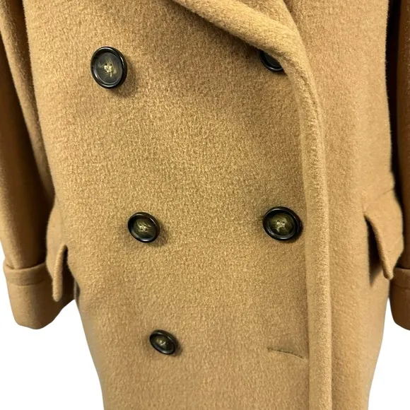 TALBOTS PETITES LONG WOOL COAT CAMEL TAN BROWN OVERCOAT OFFICE JACKET VINTAGE