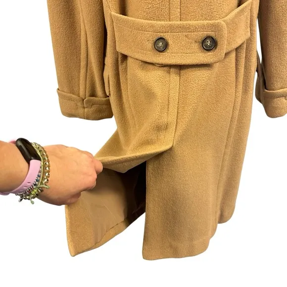 TALBOTS PETITES LONG WOOL COAT CAMEL TAN BROWN OVERCOAT OFFICE JACKET VINTAGE