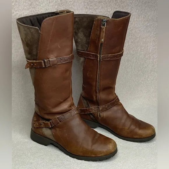 Teva Leather Tall Riding Boots-Brown-Womens 7-Classic-Preppy-Outdoor-Winter-Fall