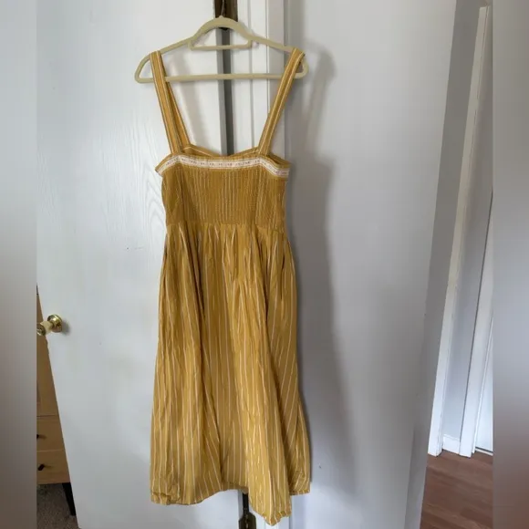 THE GREAT. Laurel Midi Sun Dress in Sunburst Stripes Yellow