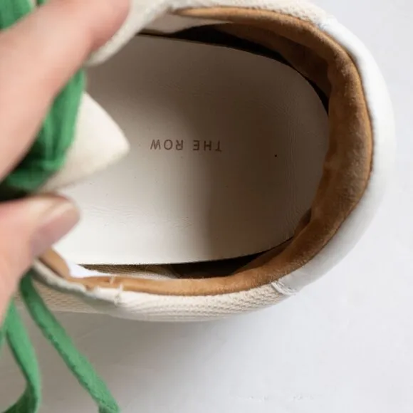 The Row Owen Suede Runner Sneaker Green Cream Leather Sporty Low lace Up Shoe