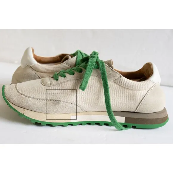 The Row Owen Suede Runner Sneaker Green Cream Leather Sporty Low lace Up Shoe