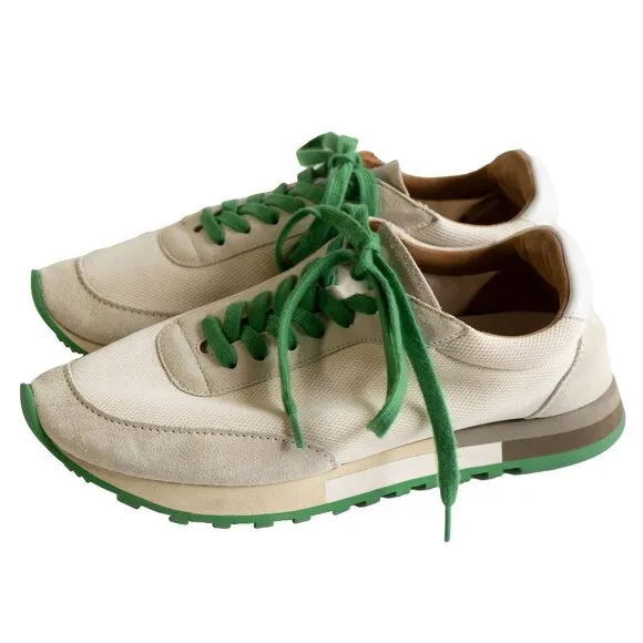 The Row Owen Suede Runner Sneaker Green Cream Leather Sporty Low lace Up Shoe